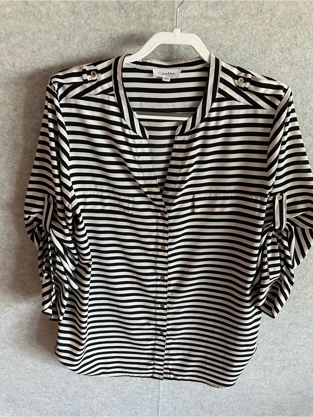 Calvin Klein Black & White Striped Button Down Shirt